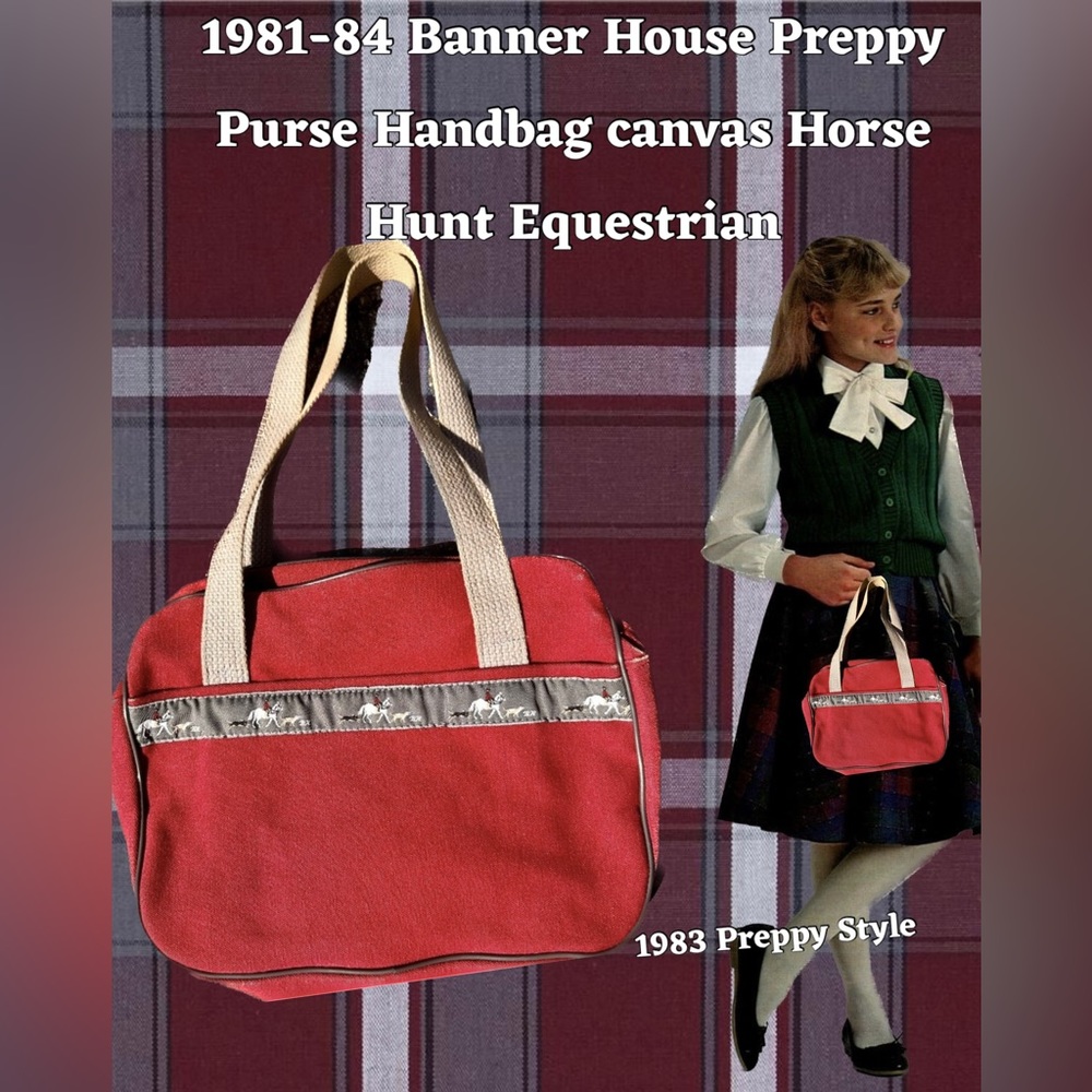 Banner House Vintage 1980’s Preppy canvas purse handbag Horse Hunt Equestrian